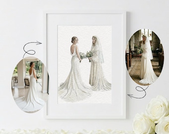 Custom Generation Bride and Mother Of The Bride Portrait | Bride Gift | Mother Of Bride Gift | Photos To Art