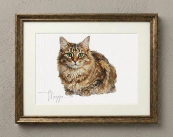 Custom Cat Watercolour Portrait | Personalised Pet Portrait | Pet Illustration | Cat Lover Gift | Pencil Outline Hand Painted