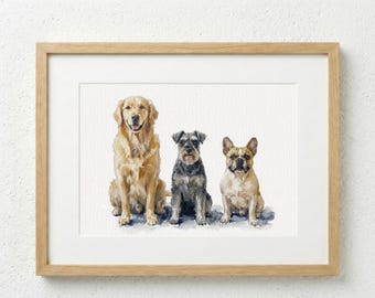 Photomerge Custom Dog Watercolour Portrait | Personalised Pet Portrait | Pet Illustration | Dog Lover Gift | Pencil Outline Hand Painted,