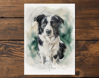 Dog Watercolour Art Painting | Pet Portrait | Pet Illustration | Dog Lover Gift - Border Collie