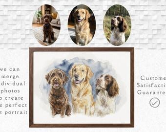 Photomerge Custom Dog Watercolour Portrait | Personalised Pet Portrait | Pet Illustration | Dog Lover Gift | Pencil Outline Hand Painted,