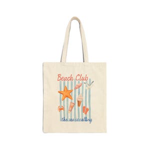 Bolsa tote de lona de algodão com estampa de aquarela Beach Club, itens essenciais de verão, bolsa de praia ecológica, saída casual, presente para amantes da praia