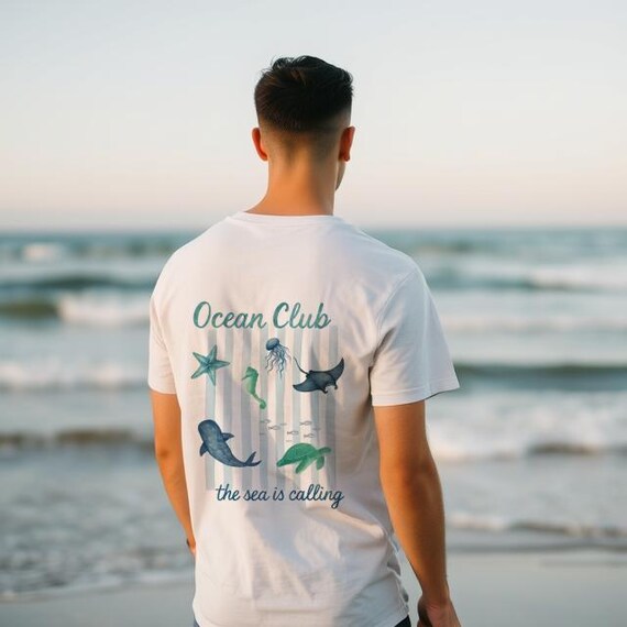 Ocean Themed Watercolor Print Unisex Heavy Cotton Tee, Sea Life