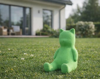 Statuetta di gatto verde stampata in 3D / Decorazione per la casa in PLA dallo stile stravagante