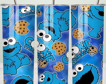 Funny Cookie Monster Tumbler Wrap PNG – Comic Style Milk & Cookie Chaos 20oz Skinny Tumbler Digital Download
