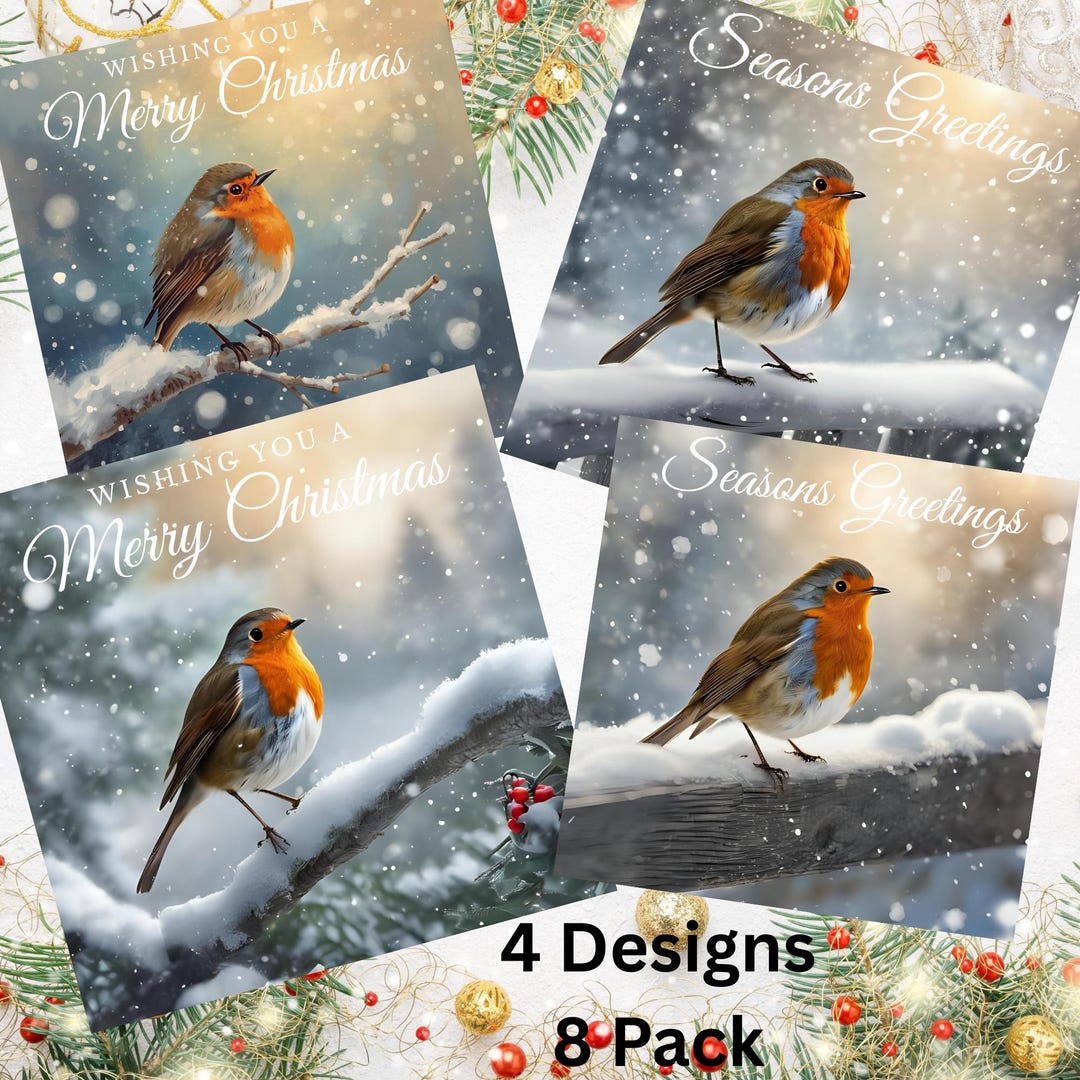 Multi Pack of 8 Robin Christmas Cards Bumper Pack Luxury Christmas ...