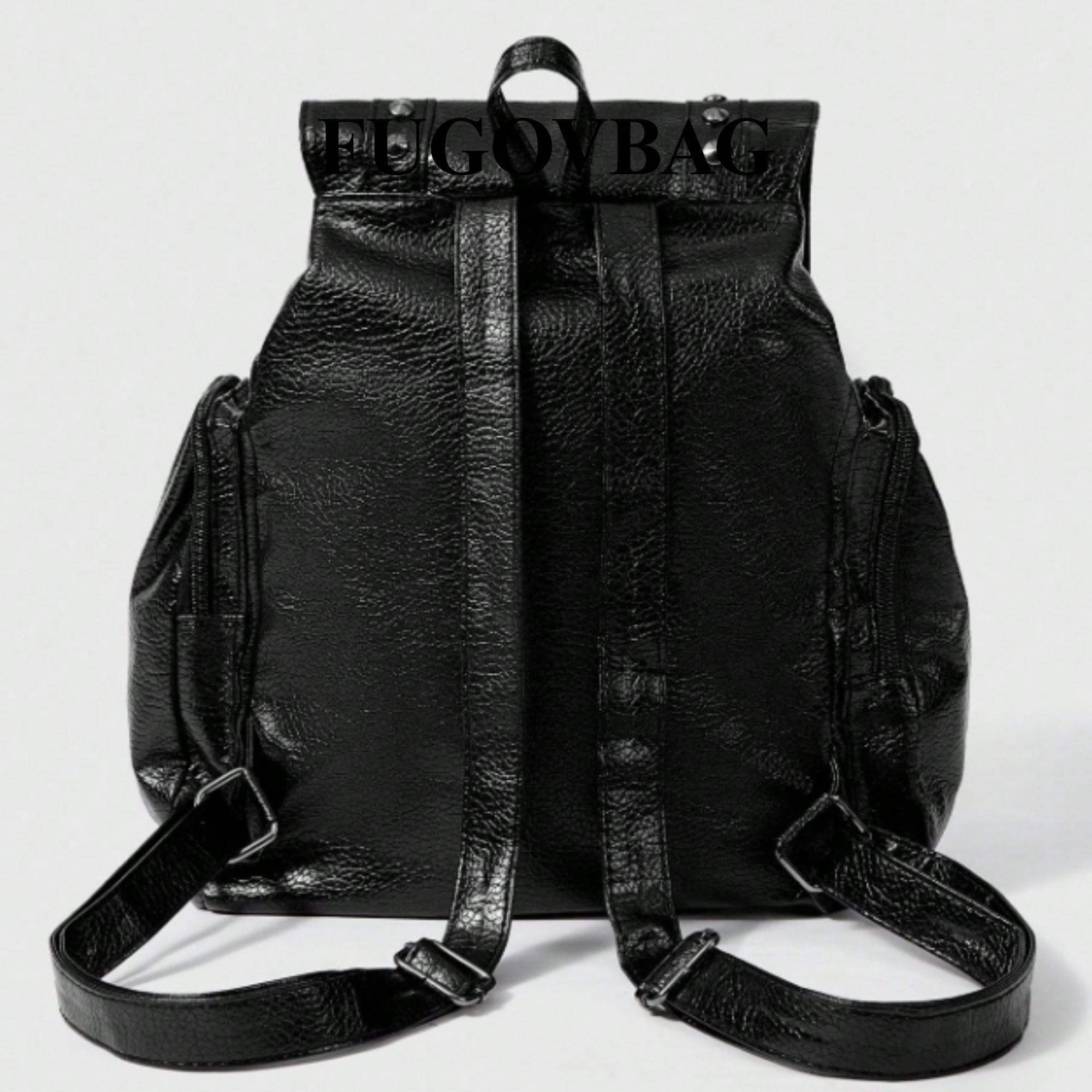 Black PU Leather Rivet Backpack Shoulder Bag With Gothic  display picture 1