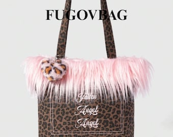 Leopard Muster Plüsch Tragetasche Große Kawaii Schultertasche Mit Herz Anhänger