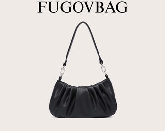 Minimalist Black Ruched Shoulder Bag: Soft PU Leather Underarm Purse