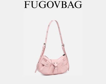 Crocodile Embossed Mini Baguette Bag: Studded Ruched PU Leather Purse
