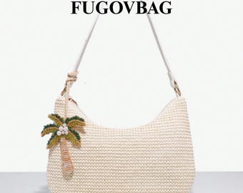 Bolso de hombro de paja Novachic con colgante de estrella de mar y diseño bohemio para playa