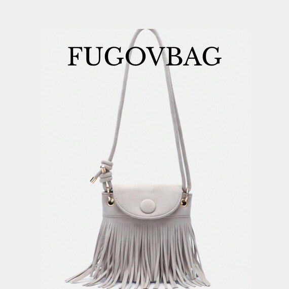 Gray Suede Tassel Crossbody Bag: Boho Fringe Shoulder Purse