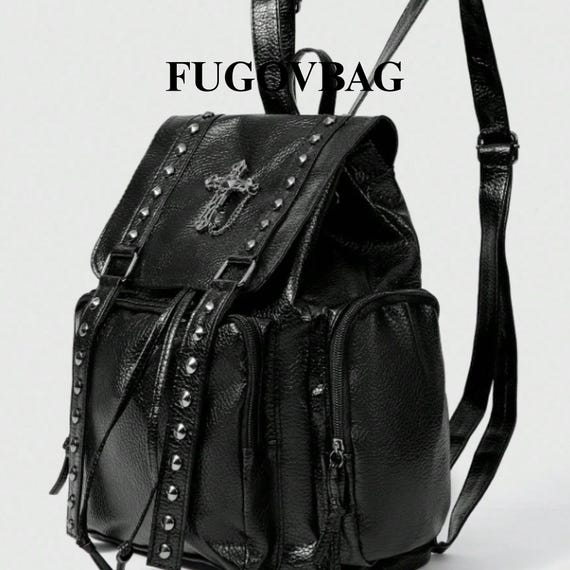 black rivet leather backpack Pu Fashion Designer Black Casual Backpack UTO Women Backpack Purse Vegan