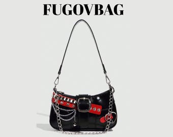 Y2K Gothic Star Buckle Shoulder Bag – Black Chain Crossbody Purse