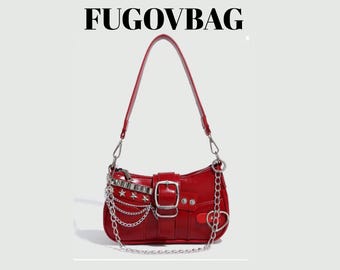 Y2K Gothic Star Buckle Shoulder Bag – Black Chain Crossbody Purse