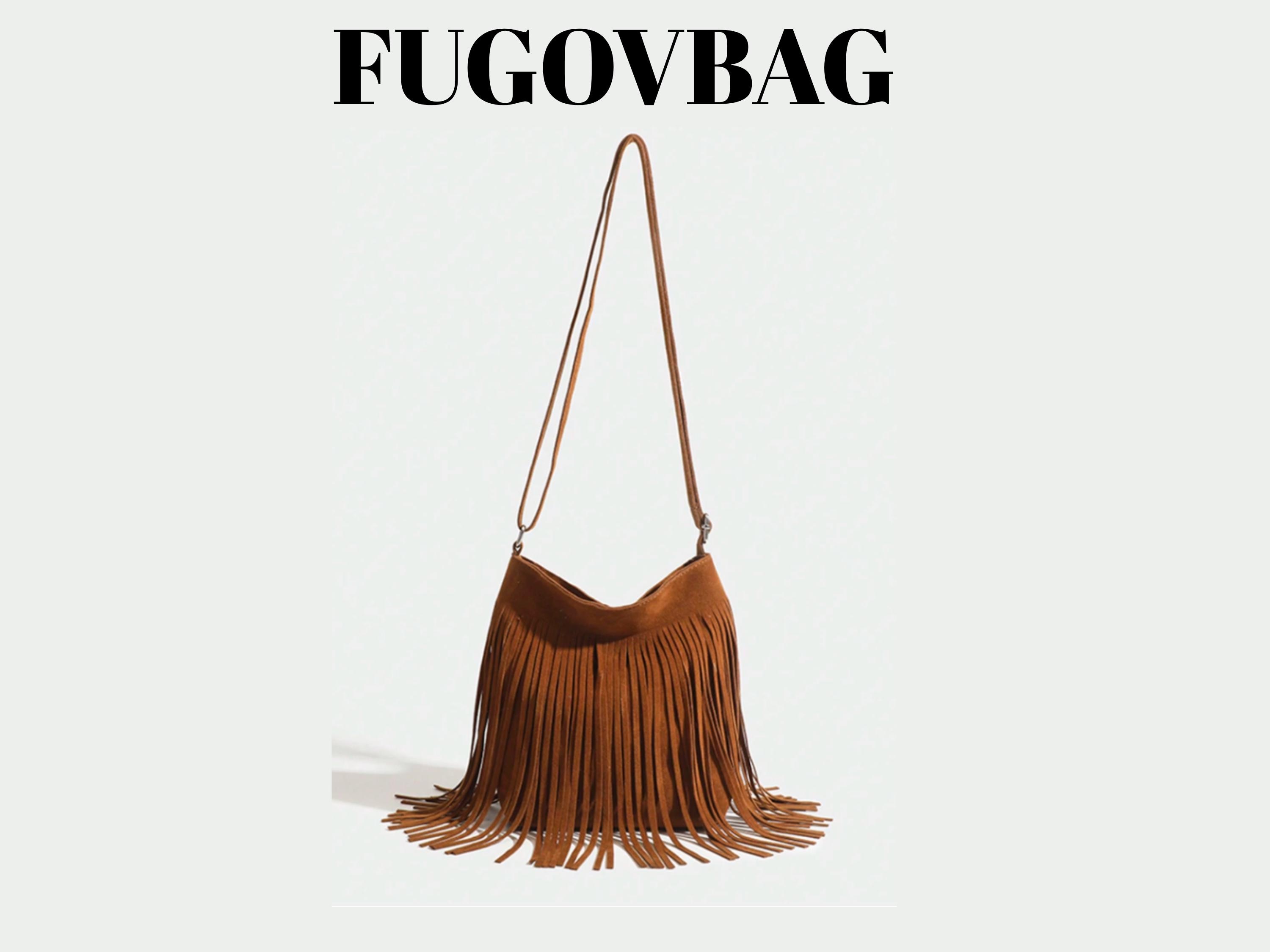 Sac En Cuir Nubuck à Franges Style Western - Marron - Occasion Bon état - Bandoulière