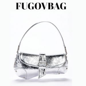 Shiny Silver Metallic Shoulder Bag – Y2K Studded Asymmetric Underarm Purse for Women, Street Style Handbag for Parties, Travel, and Gifts
