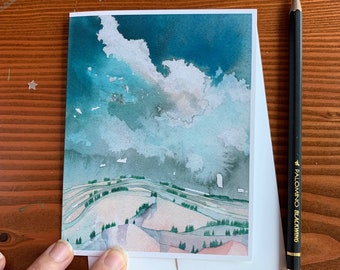 Blank Card with Envelope, Watercolor notecard, Galaxy Painting, Watercolor Landscape, Forest Paintings, Greeting Card