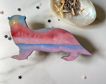 Sea Otter Magnet, Hand Painted Magnets, Watercolor Ocean, Refrigerator Kitchen Decor, Starry Night, Celestial, gift under 20, Fridge Magnet