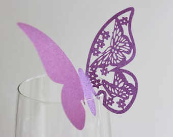 Butterfly Place Card Laser-cut Place Card Wine Glass Wedding Place Card Escort Card Baby Shower Bridal Shower Calligraphy place card
