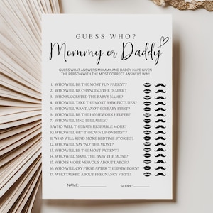 Guess Who Mommy or Daddy Game - Mommy or Daddy Baby Shower Game - Baby Shower Party Game Minimalist Baby Shower Game - Instant Download