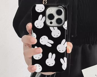 Etui na telefon Kawaii Rabbit w estetycznym stylu na iPhone'a 17 16 15 14 13 12 11 Pro Max, urocze, minimalistyczne etui na Samsunga S25 Ultra S24 S23 S21 Google Pixel