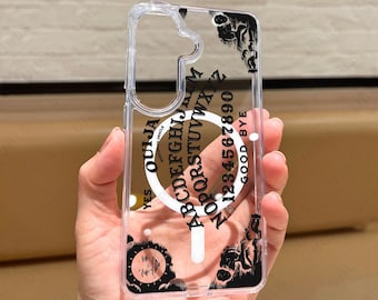 Dark Grunge Ouija Board Print Clear Phone Case for Samsung S26 Ultra S25 S24 Plus S23 Gothic iPhone MagSafe 17 Pro Max 16 15 14 13 12 Cover