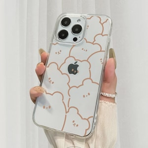 Kawaii Bear Clear Phone Case for iPhone 16 15 14 13 12 11 Pro Max Cute iPhone XS Max XR X 8 7 SE Case Aesthetic Minimal Abstract Phone Case