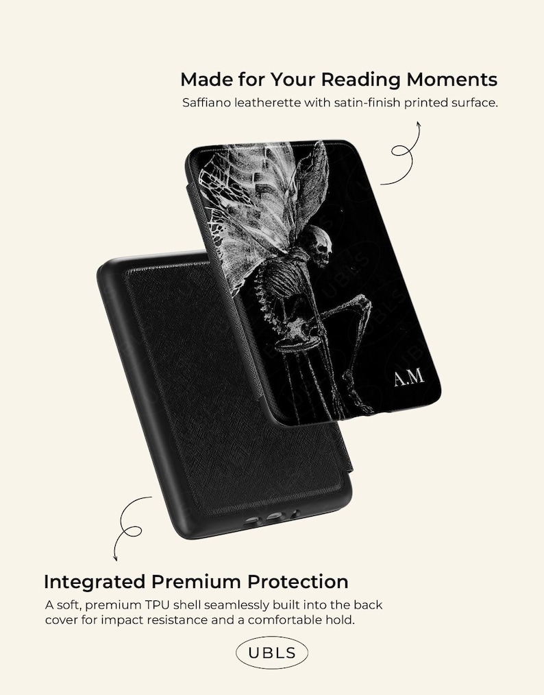 Gothic Fairy Skull Magnetic Kindle Case 7"/6.8"/6" Paperwhite 12th 11th Leather Cover with Strap Dark Grunge Colorsoft Case Book Lover Gift image 8