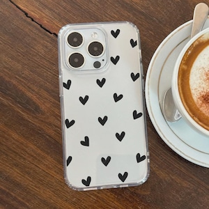 Kawaii Mini Black Hearts Clear Phone Case for iPhone 16 15 14 13 12 11 Pro Max Cute Aesthetic iPhone XS Max XR X 8 7 SE Case Valentine Case