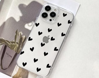 Kawaii Mini Black Hearts Phone Case for iPhone 17 Pro Max 16 15 14 13 MagSafe Cute Aesthetic Galaxy S26 S25 Ultra S24 S23 S22 Valentine Case