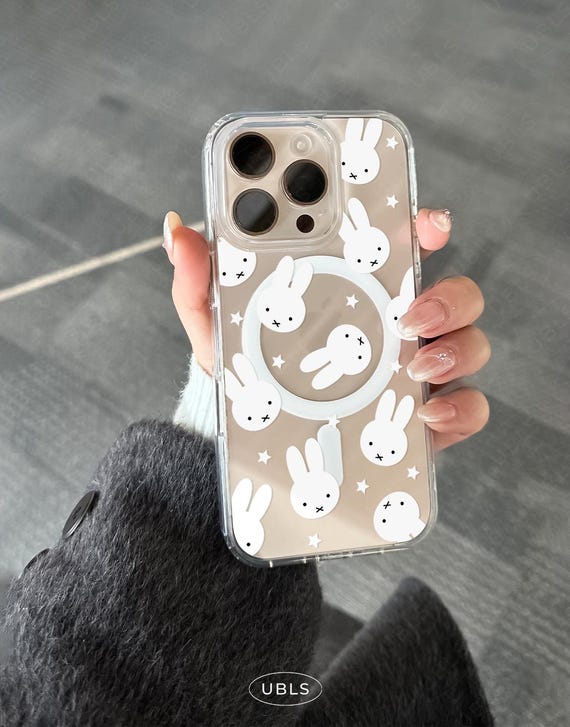 Kawaii Rabbit Star Clear MagSafe Phone Case for iPhone 17 Pro Max 16 15 14 13 Galaxy S26 S25 Ultra S24 Plus S23 S21 Minimalist Phone Cover