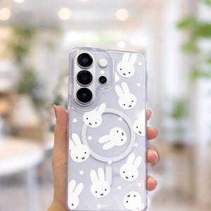 Kawaii Rabbit Star Clear Phone Case for Samsung MagSafe S26 S25 Ultra S24 Plus S23 S21 FE Cute Minimalist Clear iPhone 17 16 15 14 13 Cover image 4