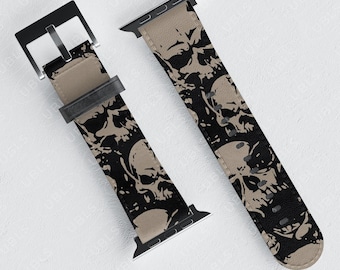 Mörk grunge gotisk dödskalle veganskt läder iWatch-armband för Apple Watch estetiskt skelett iWatch-armband serie 11 10 9 8 7 SE Ultra klockarmband
