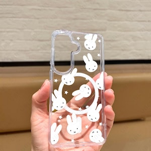 Kawaii Rabbit Star Clear Phone Case for Samsung MagSafe S26 S25 Ultra S24 Plus S23 S21 FE Cute Minimalist Clear iPhone 17 16 15 14 13 Cover image 2