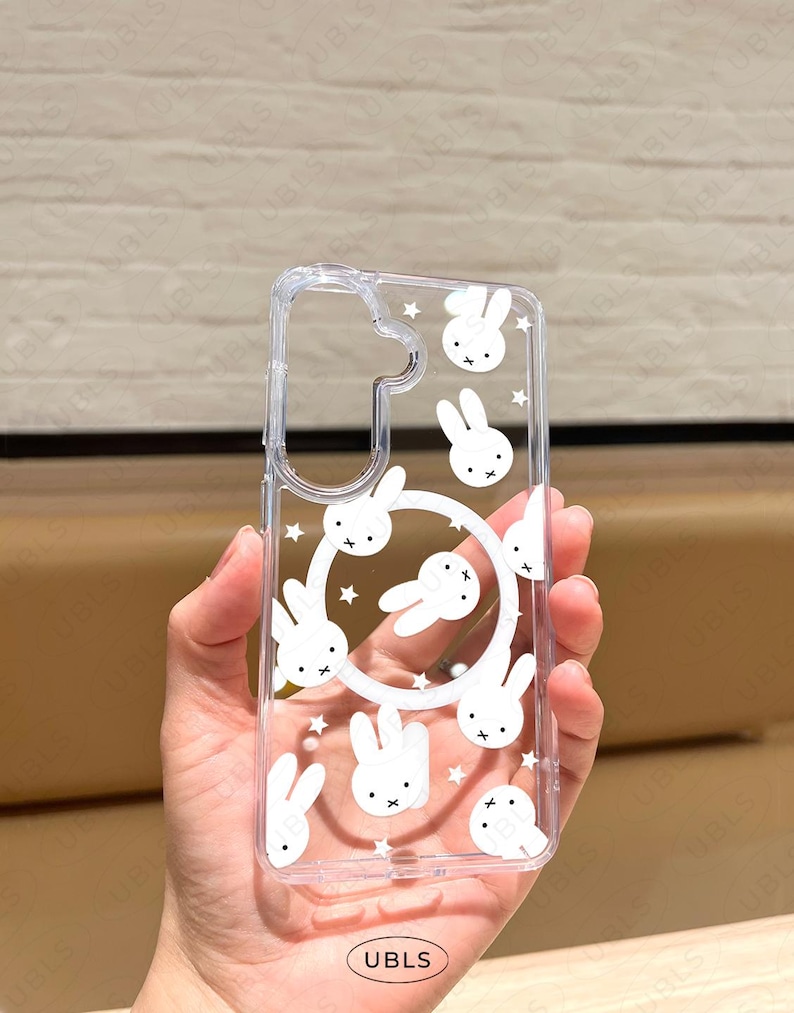 Kawaii Rabbit Star Clear Phone Case for Samsung MagSafe S26 S25 Ultra S24 Plus S23 S21 FE Cute Minimalist Clear iPhone 17 16 15 14 13 Cover image 2