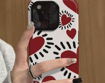 Funda estética con corazón rojo para iPhone 17, 16, 15, 14, 13, 12 y 11 Pro Max, Samsung S25 Ultra, S24, S23, S22 y S21, Google Pixel