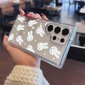 Cute Rabbit Star Aesthetic Clear Samsung Case for Samsung 25 Ultra S24 Plus S23 S21 S20 A71 Kawaii Minimalist iPhone 17 16 15 14 13 12 Case