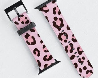 Pretty Pink Leopard Print Vegan Leather Watch Band For Apple Watch 38 40 41 42 44 45 46 49 Cute iWatch Strap Series 11 10 9 8 7 SE Ultra