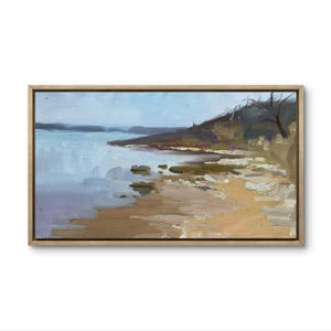 Minimalist Lake Landscape Oil Painting on Canvas: Original Wall Art