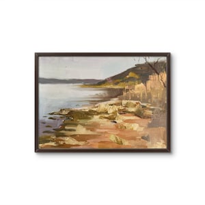 Minimalist Lake Landscape Oil Painting on Canvas: Original Wall Art