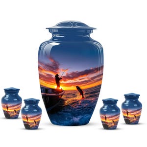 Personalized Fishing Urn – Sunset Ocean Memorial Ash Urn