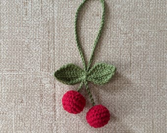 1  Crochet cherry rearview mirror charm hanging