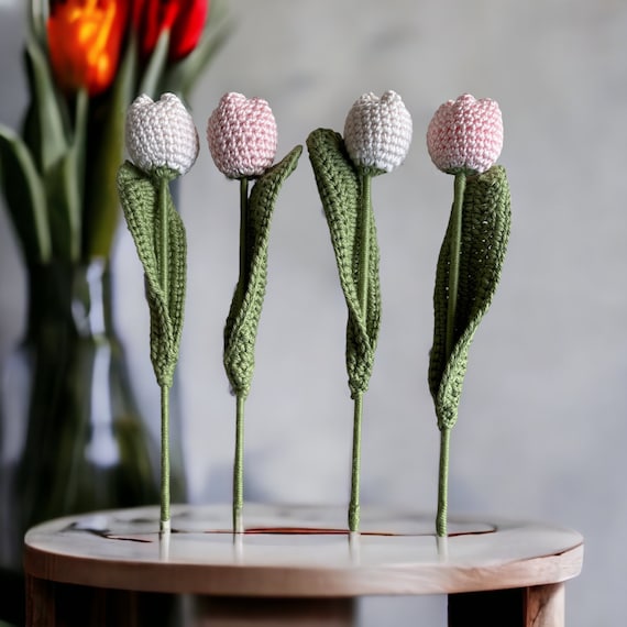 Crochet Tulip Pattern Long Stem Tulips Home Decor Bridal Bouquets 