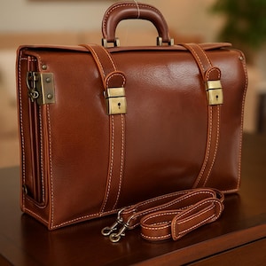 Leather Briefcase Mens Business Executive Document Bag Vintage Attache Case Professional Office Laptop Bag Lawyer Doctor Messenger Satchel
