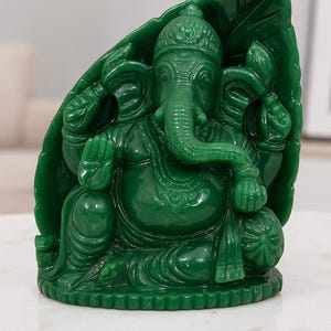 Handmade Aventurine Lord Ganesha Statue 7&quot; Green Stone Ganesh Idol Figurine Hindu God Sculpture Spiritual Home Decor | Gift for Puja, Mandir