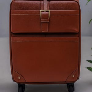 Genuine Leather Travel Trolley Bag with Wheels Vintage Rolling Weekender Suitcase Cabin Luggage Leather Suitcase for Men Women Handmade