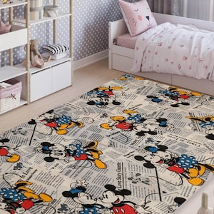 Mickey Minnie Mouse Nursery Rug | Non-Slip Washable Kids Playroom Carpet | Modern Cartoon Print Area Rug