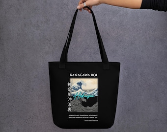 Bolso tote Hokusai Wave / Estilo urbano japonés, arte cyberpunk (40 x 40 cm)