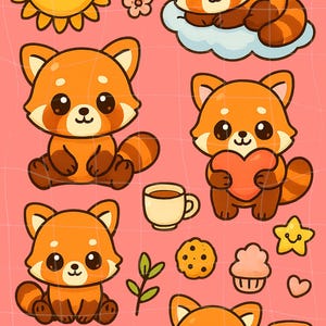 Kawaii Cute Red Panda Dreamland PNG bundle